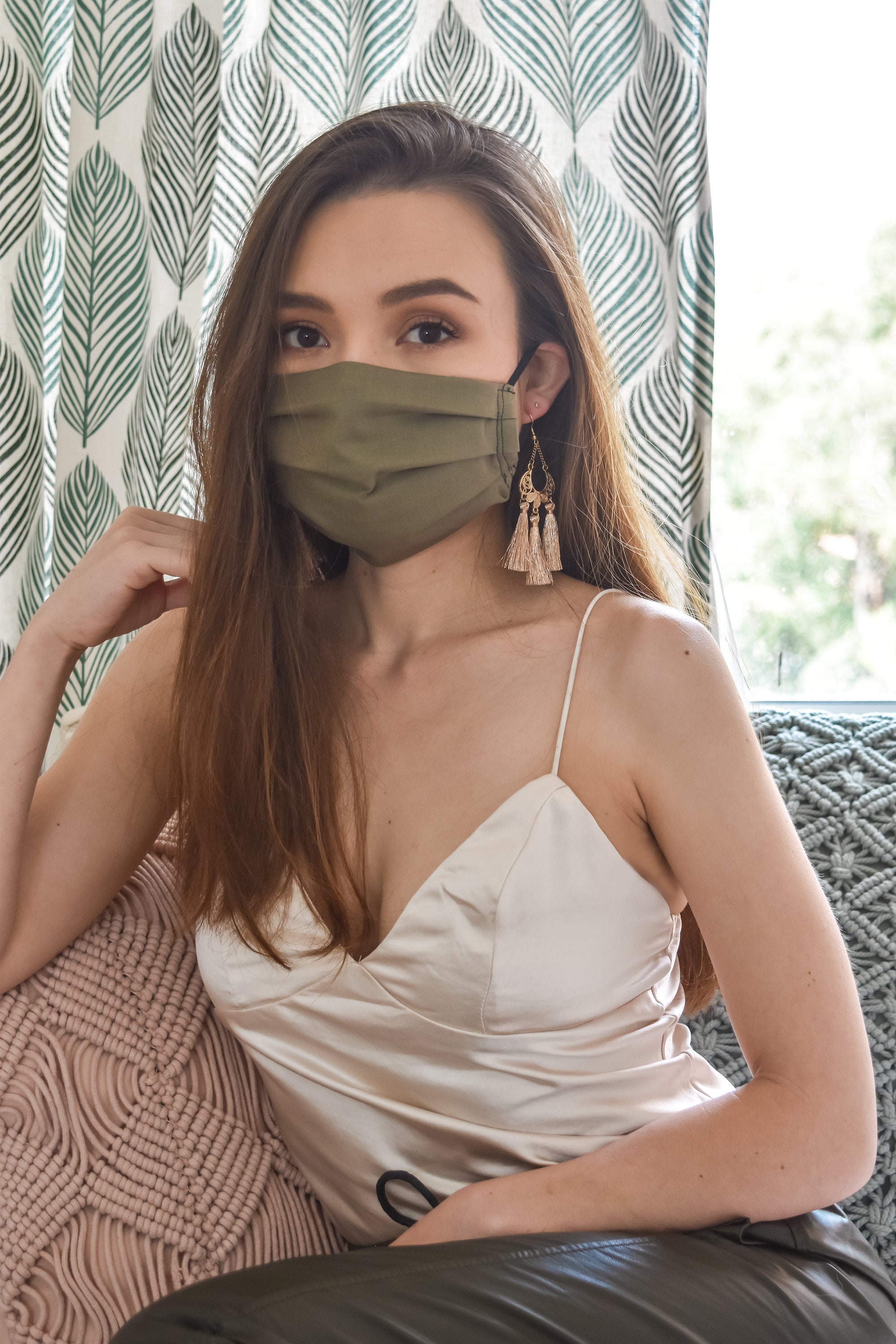 Olive |  Adjustable Pleated or Fitted 3-Layer Face Mask with Filter P…
