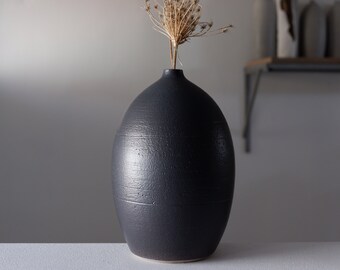 Black Stoneware Vase / Ceramic Vase / Home Decor / Home accessory