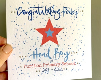 Personalised Head Boy Girl Prefect gift print School Certificate Christmas words