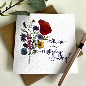 Mothering Sunday card. Wild flower posy, with hand lettering pretty Mothers Day card. image 1