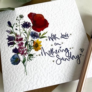 Mothering Sunday card. Wild flower posy, with hand lettering pretty Mothers Day card. image 3