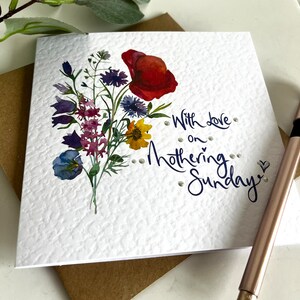 Mothering Sunday card. Wild flower posy, with hand lettering pretty Mothers Day card. image 2