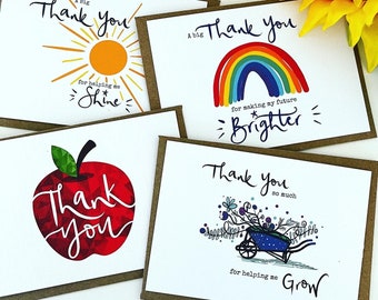 Set of Teacher Thank you A6 postcards in 4 designs