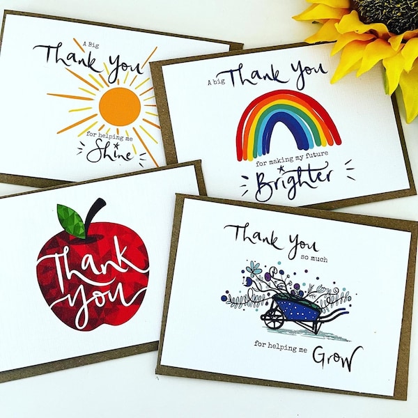 Set of Teacher Thank you A6 cards or postcards in 4 designs