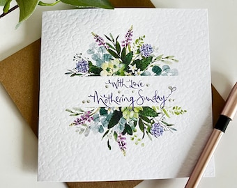 Mothering Sunday Card. Pretty hand lettered and finished floral Mothers Day card.