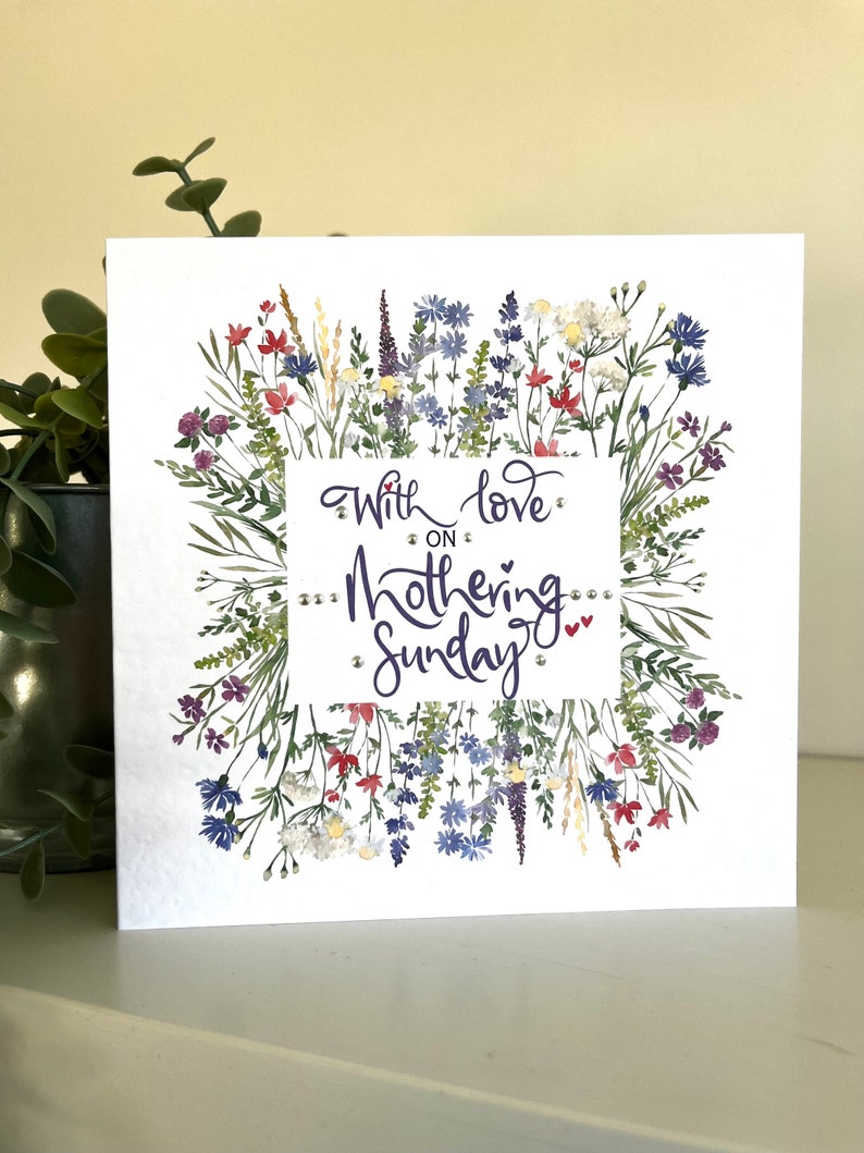 Mothering Sunday Card. Pretty hand lettered and finished floral Mothers Day card. image 1