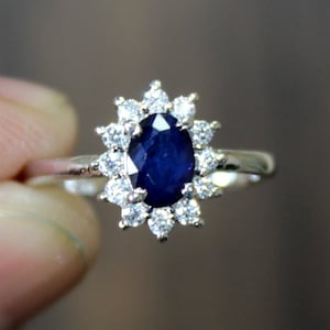 5x7 MM Oval Cut - Natural Diffusion Sapphire And Cubic Zircon Gemstone Ring - 925 Solid Sterling Silver - Handmade Silver Ring