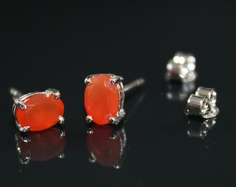 Titanium Hypoallergenic Earrings with 6 MM Natural Carnelian Agate