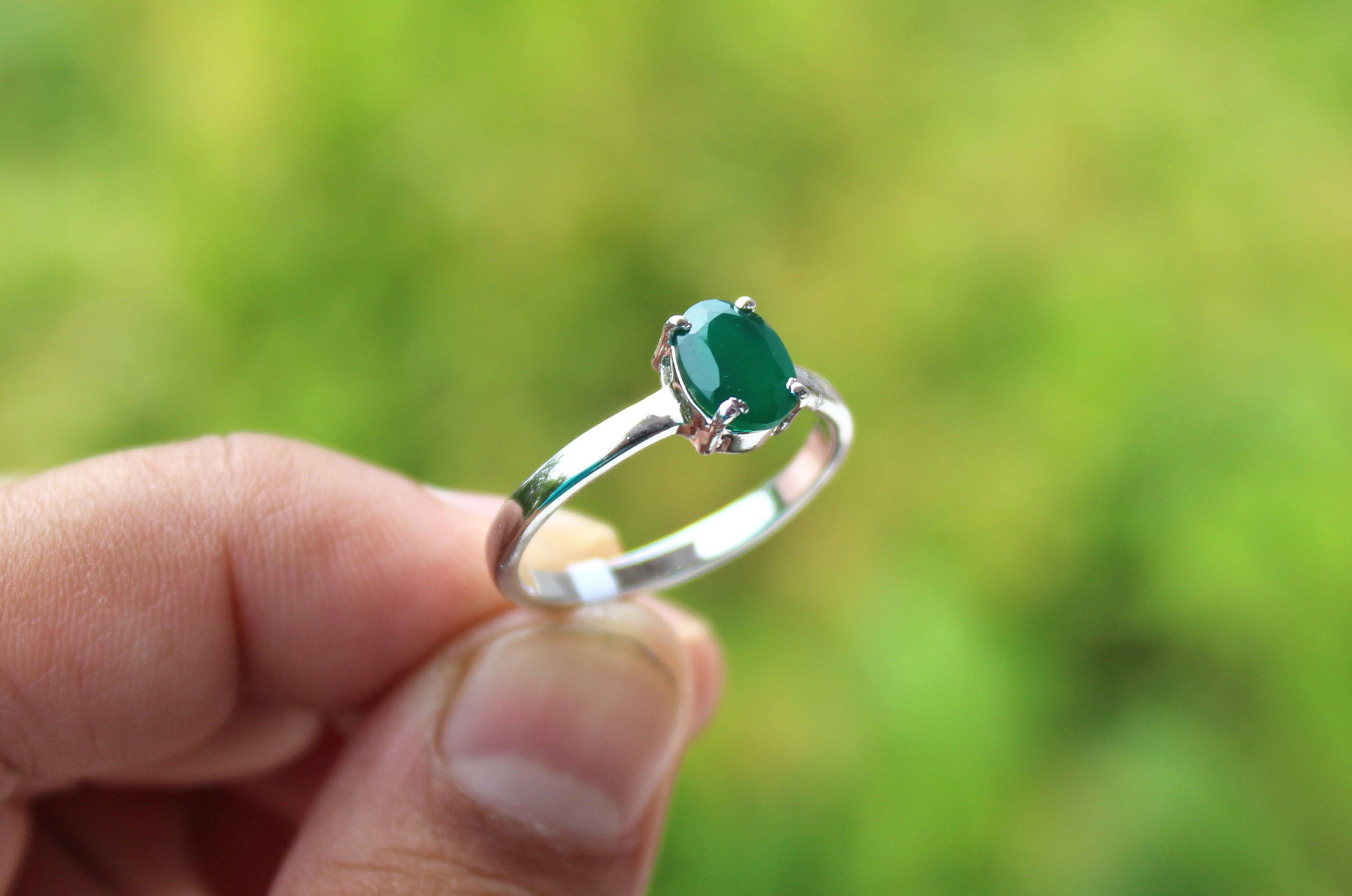 925 Solid Sterling Silver Natural Green Onyx Gemstone Handmade