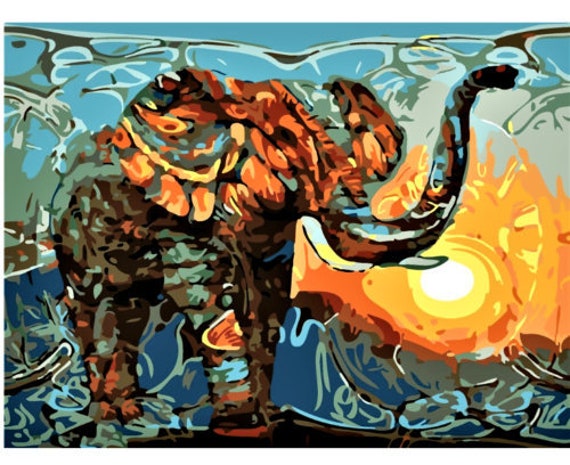 Paint by Number Kit Elephant Abstract Art Photo DIY Digital Oil Painting 20/"x16/"