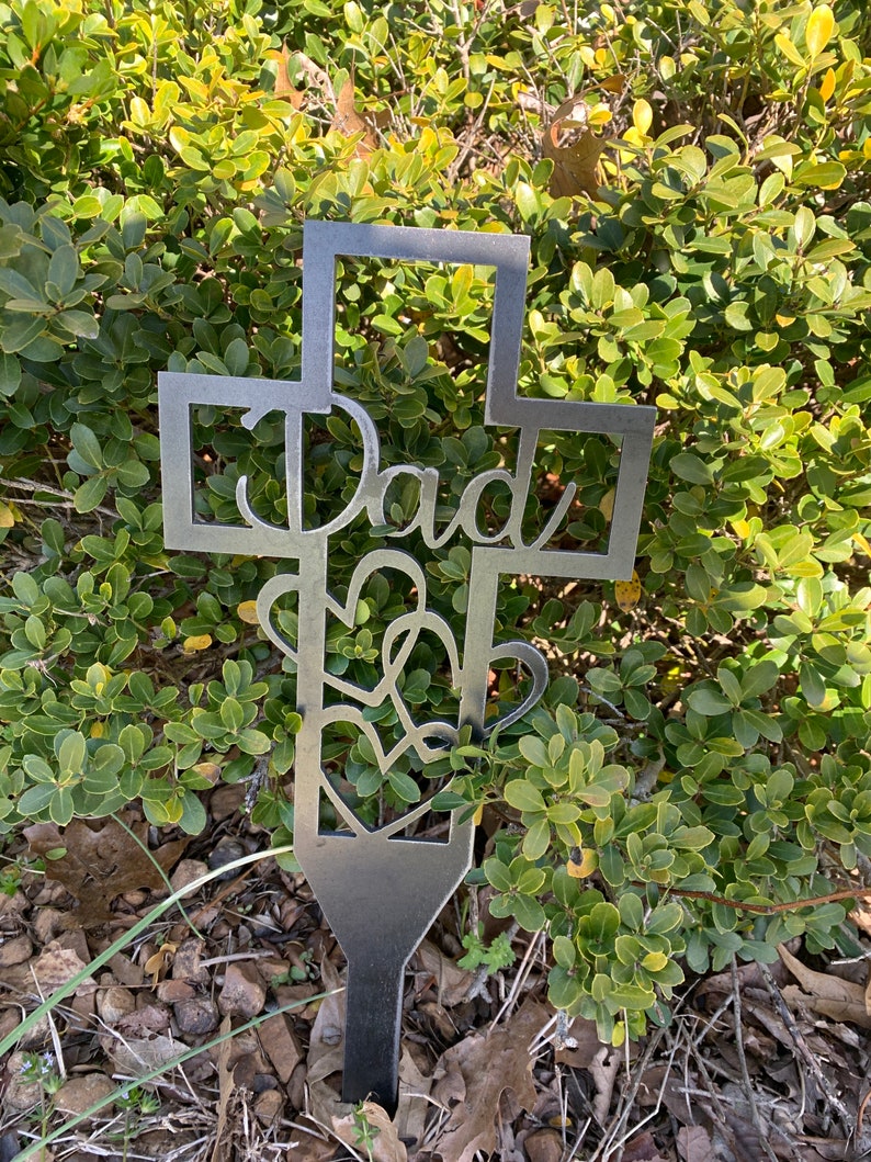 Memorial Cross stake; heart; cemetery stake; metal grave marker; sympathy gift; metal cross; outdoor decor metal; garden stake; in memory of 