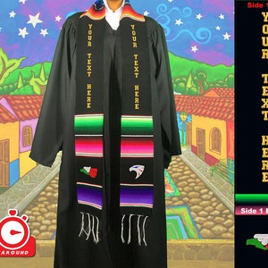 Graduation Mexican sash stole class of 2024 Black gold letters  Mexican/American Eagle sash graduation gift with Personalization
