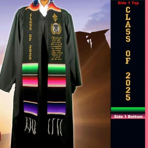 Graduation Mexican sash stole class of 2025 YOUR TEXT on one side In Memoriam  on other side Personalized with your text and photo