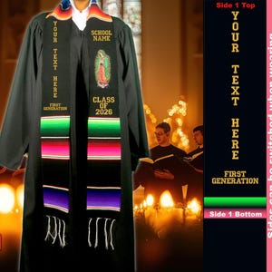 Personalized Mexican Graduation Stole, Virgen de Guadalupe, First Generation