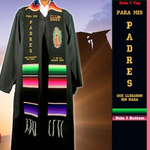 Banda de graduación mexicana de 2025, Para mis padres. Banda de graduación personalizada con letras doradas negras de la Virgen de Guadalupe