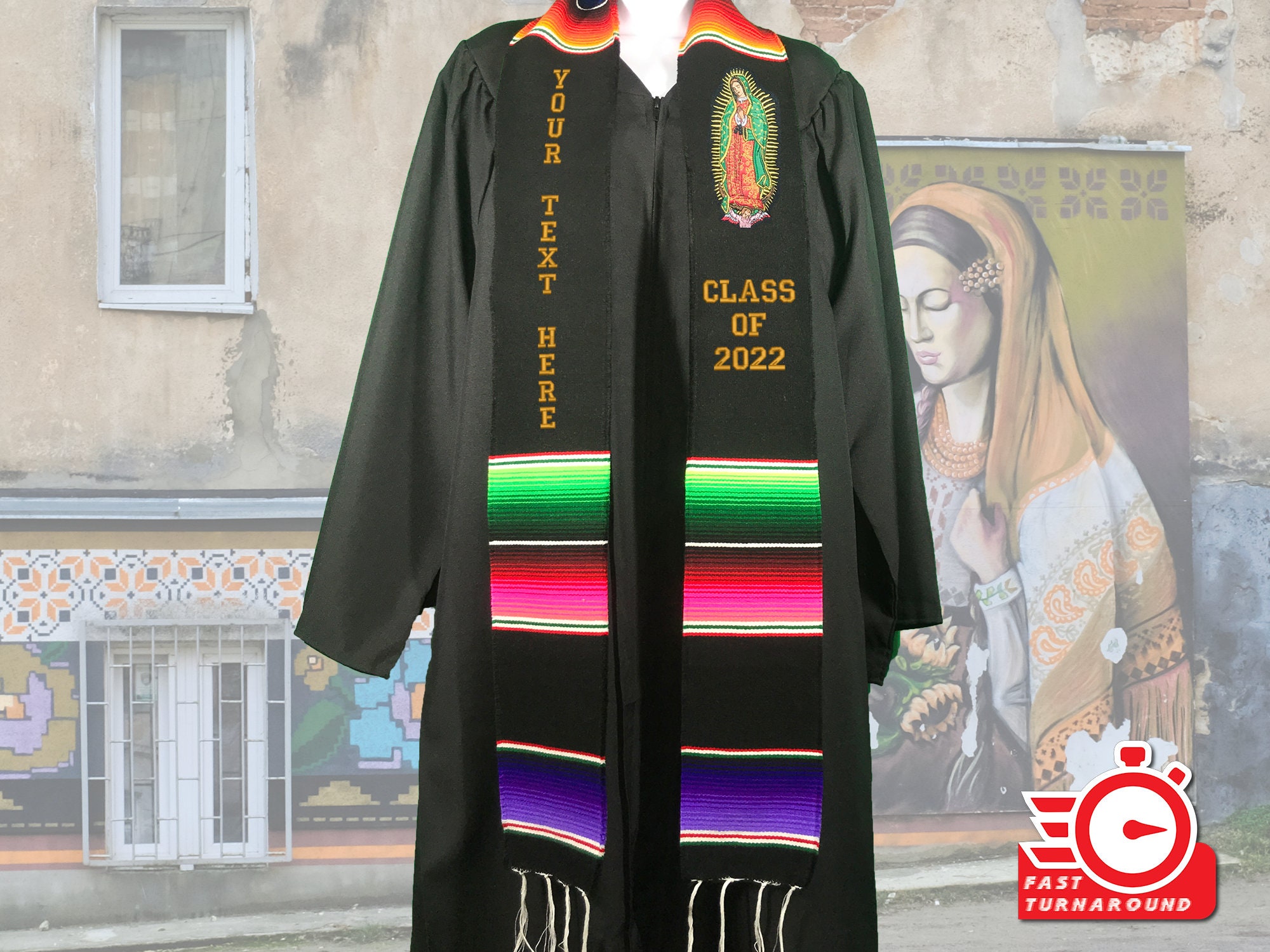 Graduation Mexican Sash Stole Class of 2022 Black Gold Letters Etsy