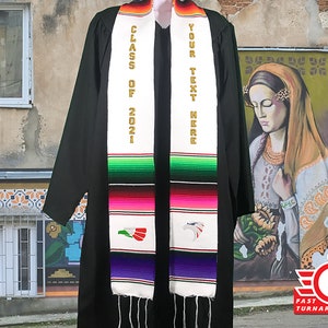 Graduation Mexican sash stole class of 2022 (23)  White gold letters  Mexican/American Eagle sash graduation gift with Personalization