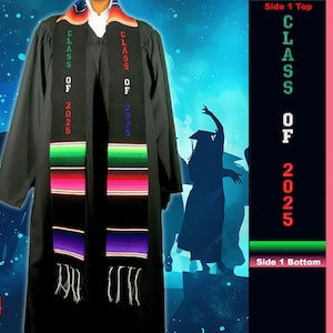 Graduation Mexican sash stole class of  2025 Black Tri Color letters  gift PERSONALIZED