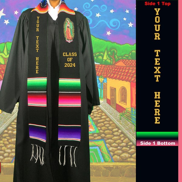 Graduation Mexican sash stole class of 2024 Black gold letters Virgen de Guapalupe Mexican american sash graduation gift PERSONALIZED