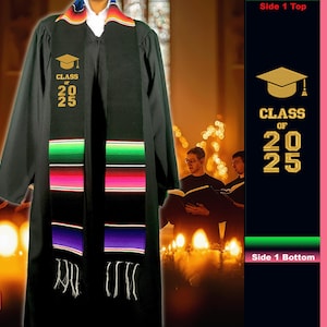 卒業式のメキシコのサッシュストール。片側には2024年度卒業証書、もう片側には文字入り