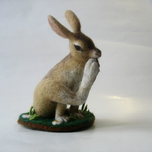 Needle felted Realistic forest hare Wool animal figurine