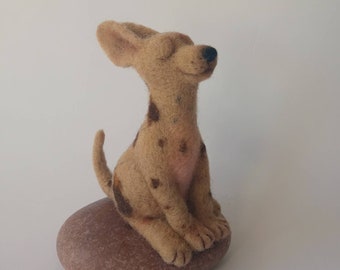 Dog sculpture Needle felted The Dog framed its face in the fresh Spring wind