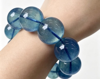 AAA Genuine Natural Aquamarine Beaded Bracelet 20mm