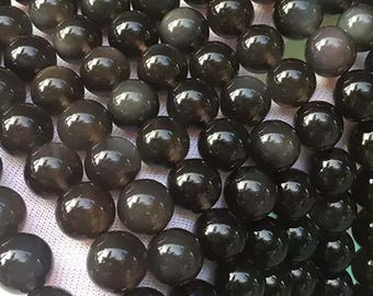 AAA Genuine Natural Ice Black Obsidian Gemstone 6mm 8mm 10mm 12mm 14mm 16mm High Quality Smooth Round Beads 1 Full Strand 15"