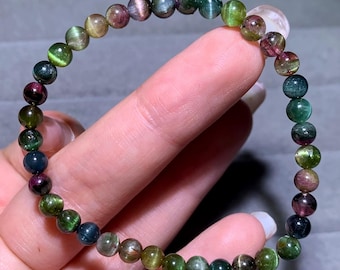 Genuine Natural Rainbow Tourmaline Bracelet Jewelry Bracelet Wedding Gift for Her 4mm