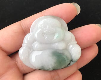 本物の天然仏陀翡翠ペンダントネックレス。富の保護、幸運のお守り 