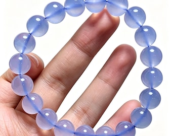 AAA Genuine Natural Blue Chalcedony Beaded Bracelet 10mm