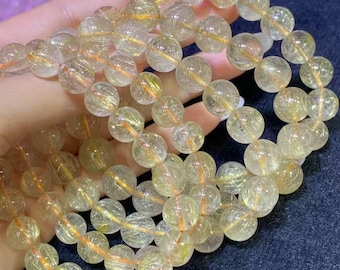 AAA Genuine Natural Golden Rutilated Quartz Bracelet 8mm 10mm 12mm
