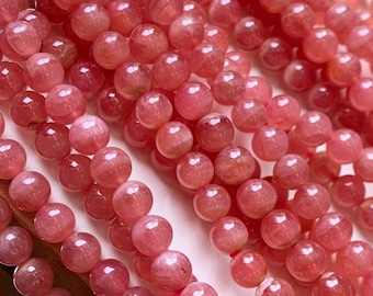 AAA Genuine Natural Argentine Rhodochrosite Gemstone Smooth Round Beads 6mm
