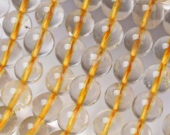 AA Genuine Natural Gold Rutilated Quartz Gemstone Smooth Round Beads 1 Full Strand 15"