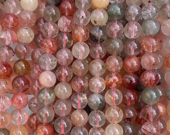 AA Prawdziwy naturalny czerwony zielony rutylowany kwarc szlachetny 6 mm 8 mm 10 mm Gładkie okrągłe koraliki sznur 15"