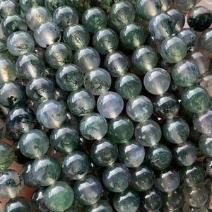 AAA Äkta Naturlig Grön Mossagat Ädelsten 4 mm 6 mm 8 mm 10 mm Släta Runda Pärlor 1 Hel Sträng 15"