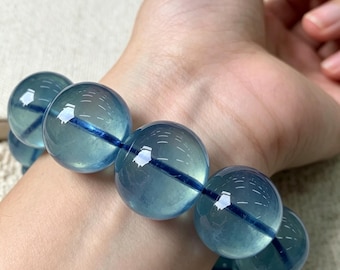 AAA Genuine Natural Aquamarine Beaded Bracelet 15mm 16mm 17mm
