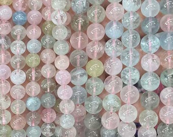 AAA Genuine Natural Multicolor Morganite Gemstone 6mm 8mm 10mm High Quality Smooth Round Beads 1 Full Strand 15"