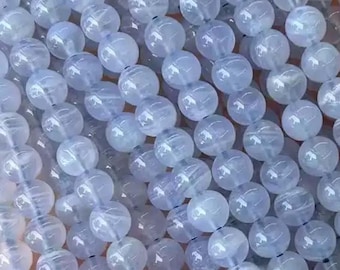 AAA Oryginalne naturalne koraliki z chalcedonu, niebieskiego agatu, gładkie okrągłe koraliki z kamieni szlachetnych, sznur 15"