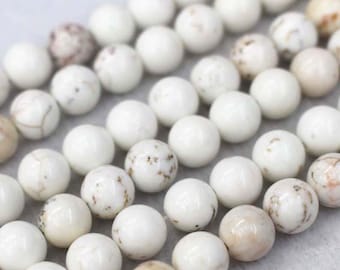 White Turquoise Magnesite Beads AA, Smooth Round, Full 15" Strand