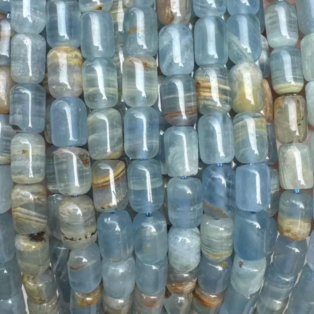 AA Genuine Natural Blue Lemurian Aquatine Calcite Gemstone Barrel Beads ...