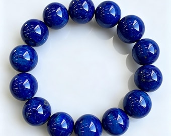 AAA Genuine Natural Lapis Lazuli Beaded Bracelet 14mm