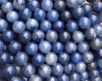 Cuentas de aventurina azul, gema natural, redondas lisas de 4-12 mm, hebra de 38 cm (15 pulgadas).