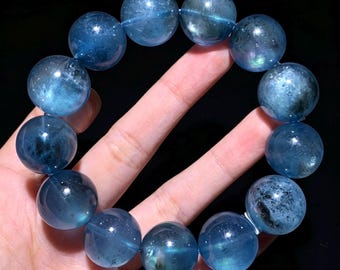 AAA Genuine Natural Aquamarine Beaded Bracelet 12mm 15mm 16mm 17mm