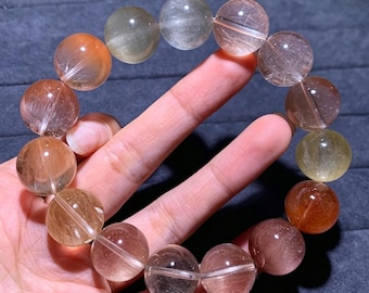 AAAAA Genuine Rainbow Rabbit Hair Rutilated Quartz Beaded Bracelet 15mm (Single Bracelet)