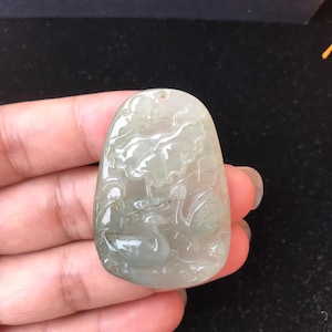 Genuine Jadeite Jade Pendant Necklace,Carved Natural Swan Icy Jadeite Pendant for Wealth Protection | Lucky Charm Gift for Him Or Her翡翠天鹅和荷叶