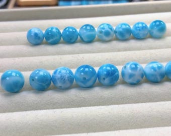 AAAAA Genuine Natural Larimar Gemstone Smooth Round Beads 1 PCS