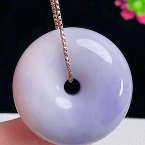 Jadeite Jade Donut Pendant Necklace,Carved Natural Purple Jadeite Pendant for Women Wealth Protection | Lucky Charm Gift for Her