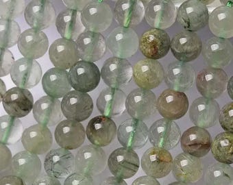 AA Prawdziwy naturalny zielony kryształ kwarcu z włosia króliczego, rutylowany, kamień szlachetny, 6 mm, 8 mm, 10 mm, 12 mm Wysokiej jakości gładkie okrągłe koraliki, 1 pełny sznur, 15 cali