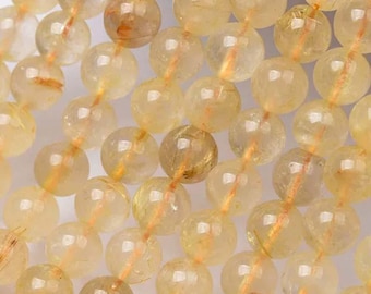 AAA Genuine Natural Gold Rutilated Quartz Gemstone Smooth Round Beads 1 Full Strand 15"